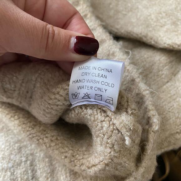 Olivaceous Tan Cable Knit Pom Pom Sweater Size Small - Picture 8 of 10